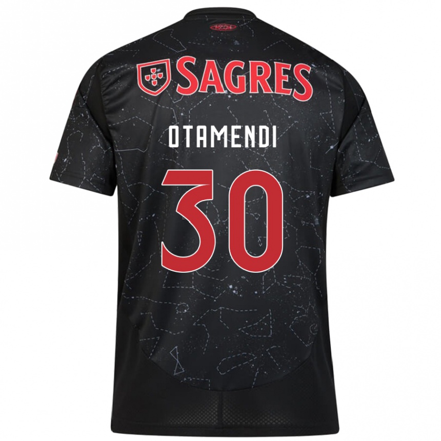 Kids Football Nicolás Otamendi #30 Black Red Away Jersey 2024/25 T-Shirt