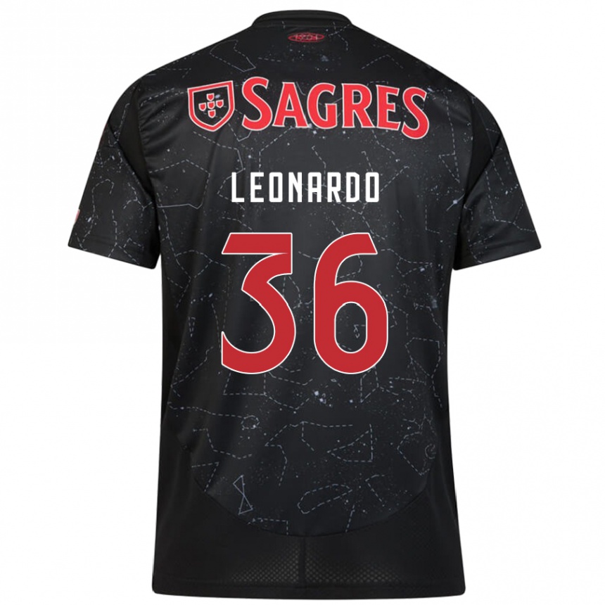 Kids Football Marcos Leonardo #36 Black Red Away Jersey 2024/25 T-Shirt