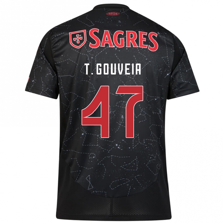 Kids Football Tiago Gouveia #47 Black Red Away Jersey 2024/25 T-Shirt