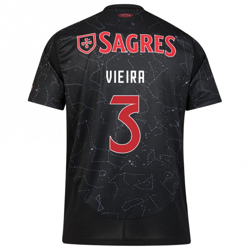 Kids Football Miguel Vieira #3 Black Red Away Jersey 2024/25 T-Shirt