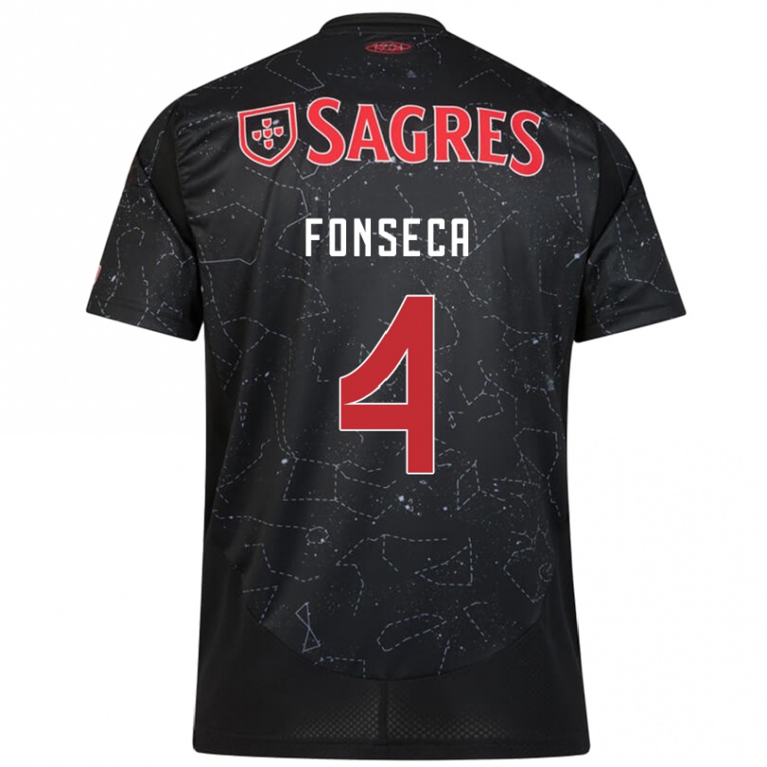 Kids Football João Fonseca #4 Black Red Away Jersey 2024/25 T-Shirt