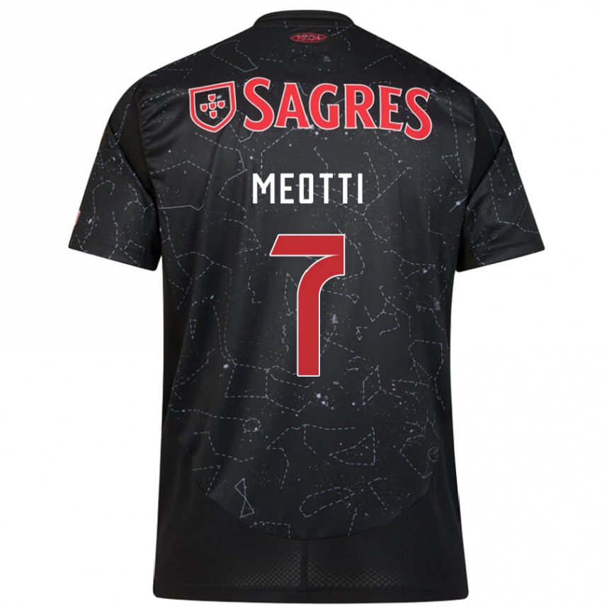 Kids Football Carlos Meotti #7 Black Red Away Jersey 2024/25 T-Shirt