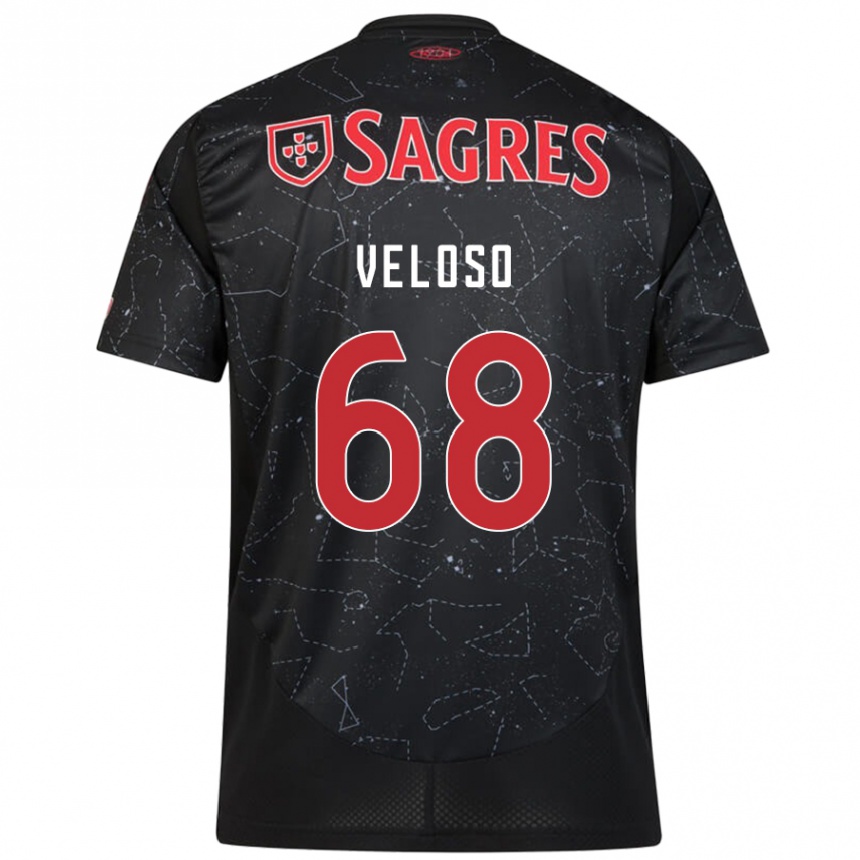 Kids Football João Veloso #68 Black Red Away Jersey 2024/25 T-Shirt