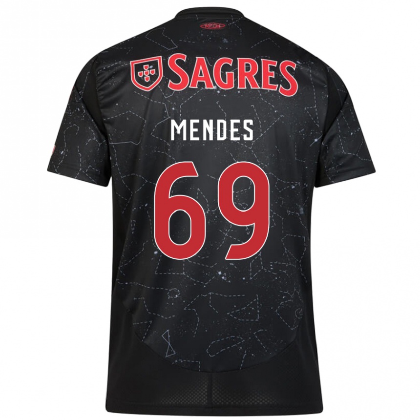 Kids Football Vladimir Mendes #69 Black Red Away Jersey 2024/25 T-Shirt