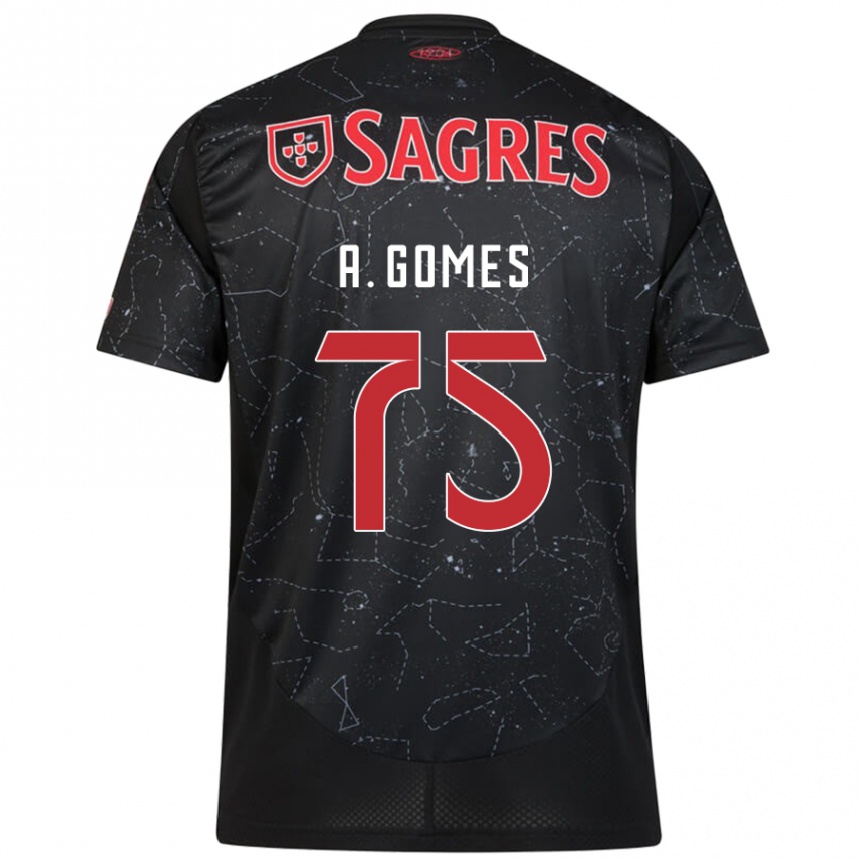 Kids Football André Gomes #75 Black Red Away Jersey 2024/25 T-Shirt