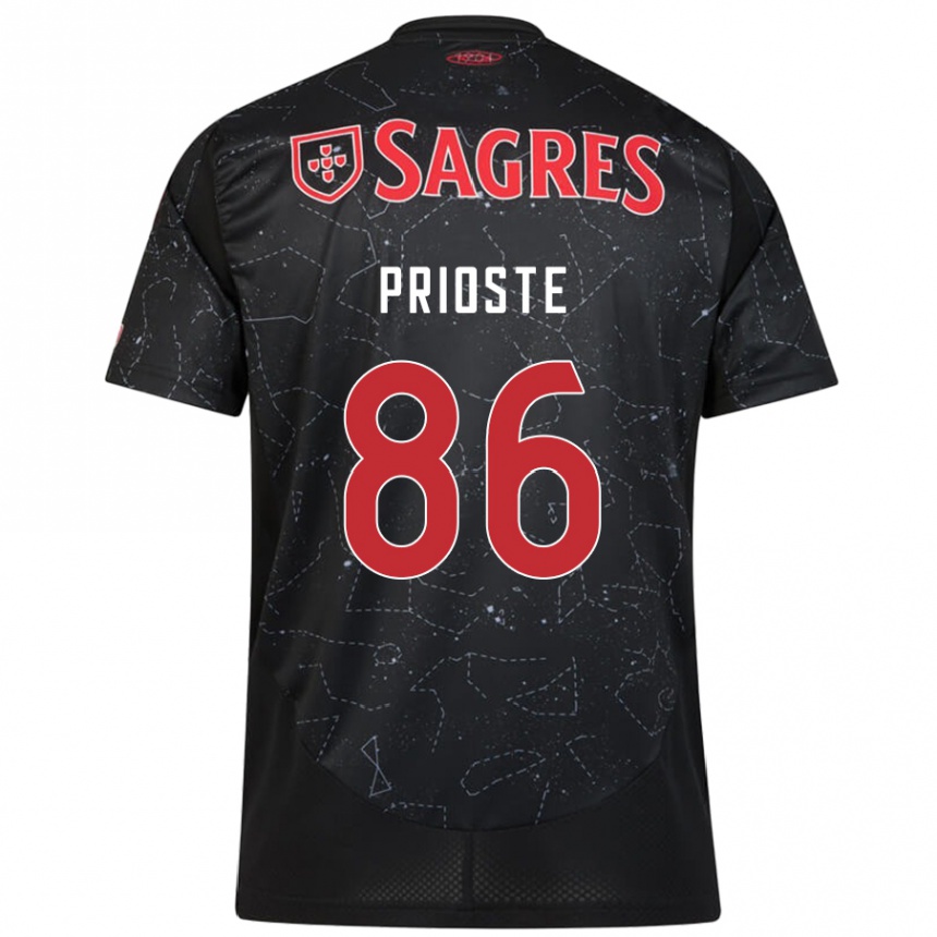 Kids Football Diogo Prioste #86 Black Red Away Jersey 2024/25 T-Shirt