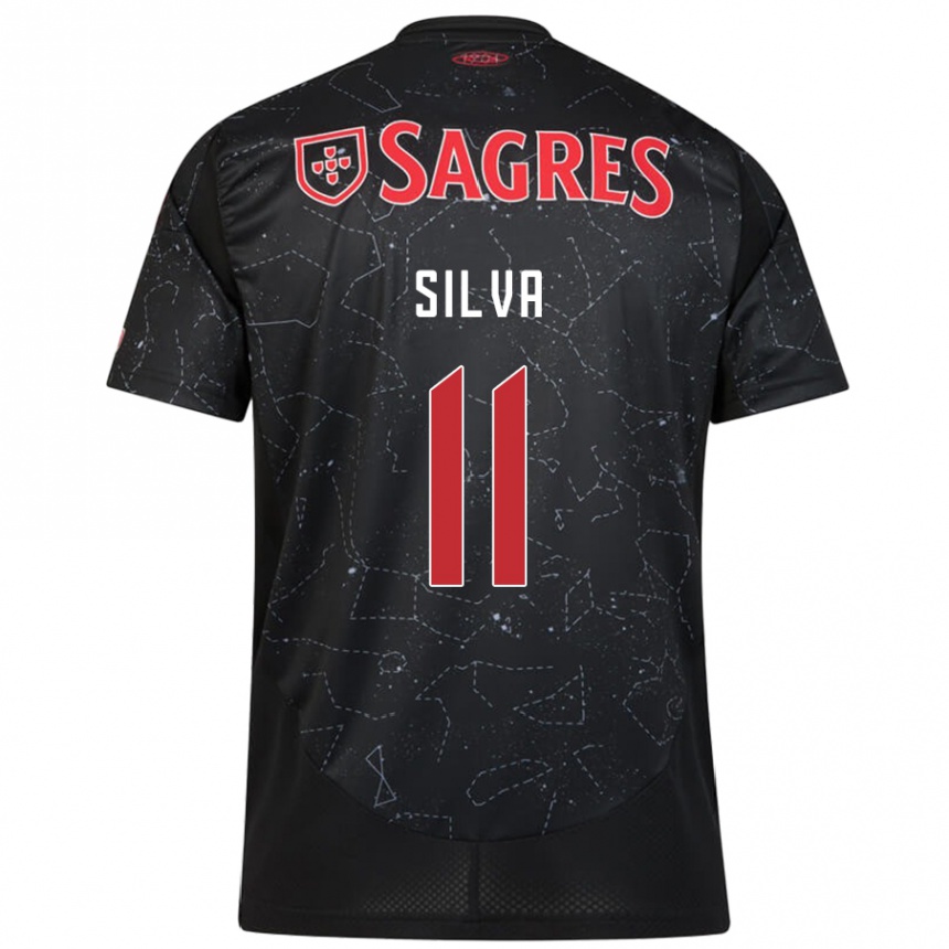 Kids Football Jéssica Silva #11 Black Red Away Jersey 2024/25 T-Shirt