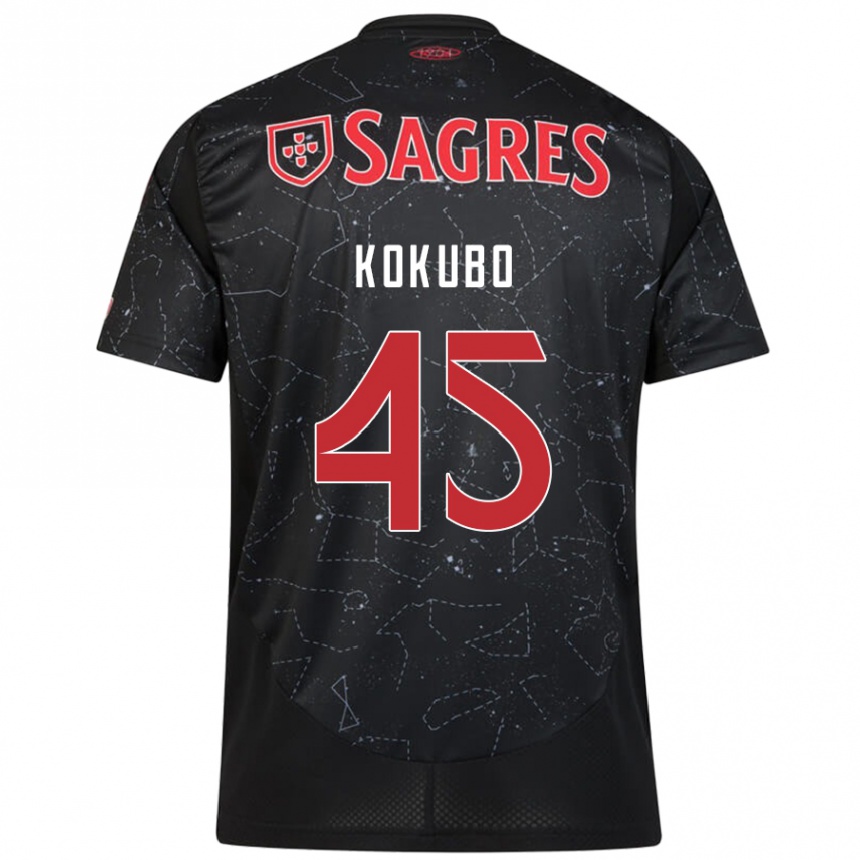 Kids Football Leo Kokubo #45 Black Red Away Jersey 2024/25 T-Shirt