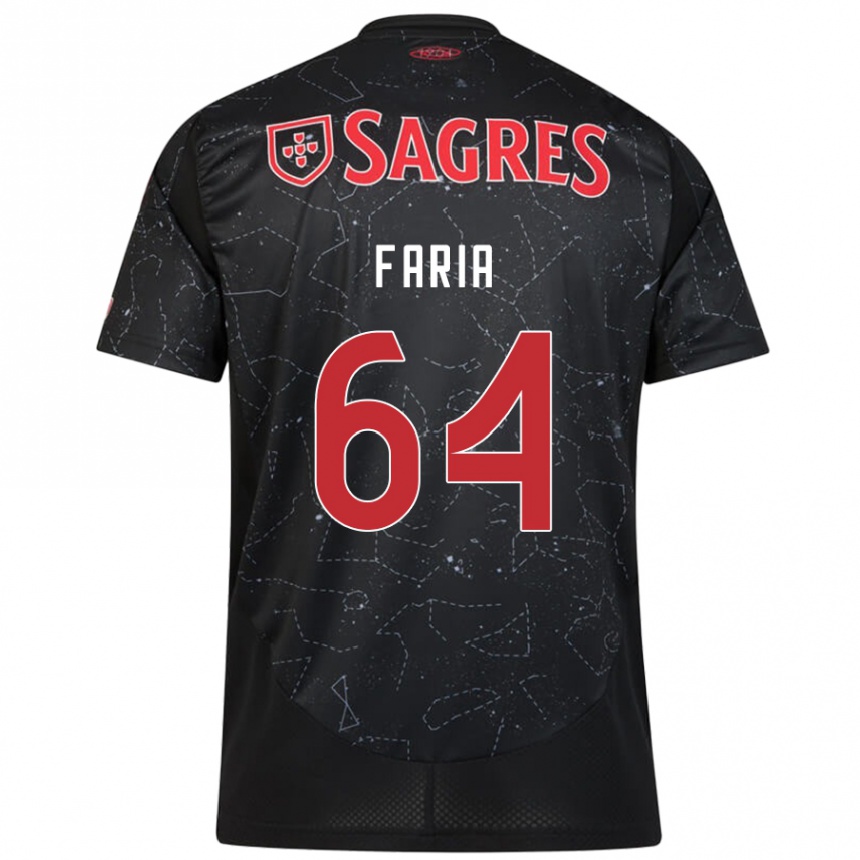 Kids Football Hugo Faria #64 Black Red Away Jersey 2024/25 T-Shirt