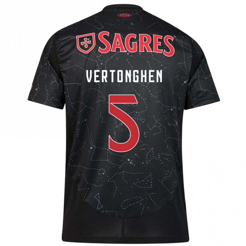 Kids Football Jan Vertonghen #5 Black Red Away Jersey 2024/25 T-Shirt