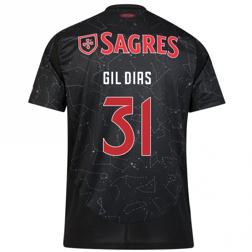 Kids Football Gil Dias #31 Black Red Away Jersey 2024/25 T-Shirt