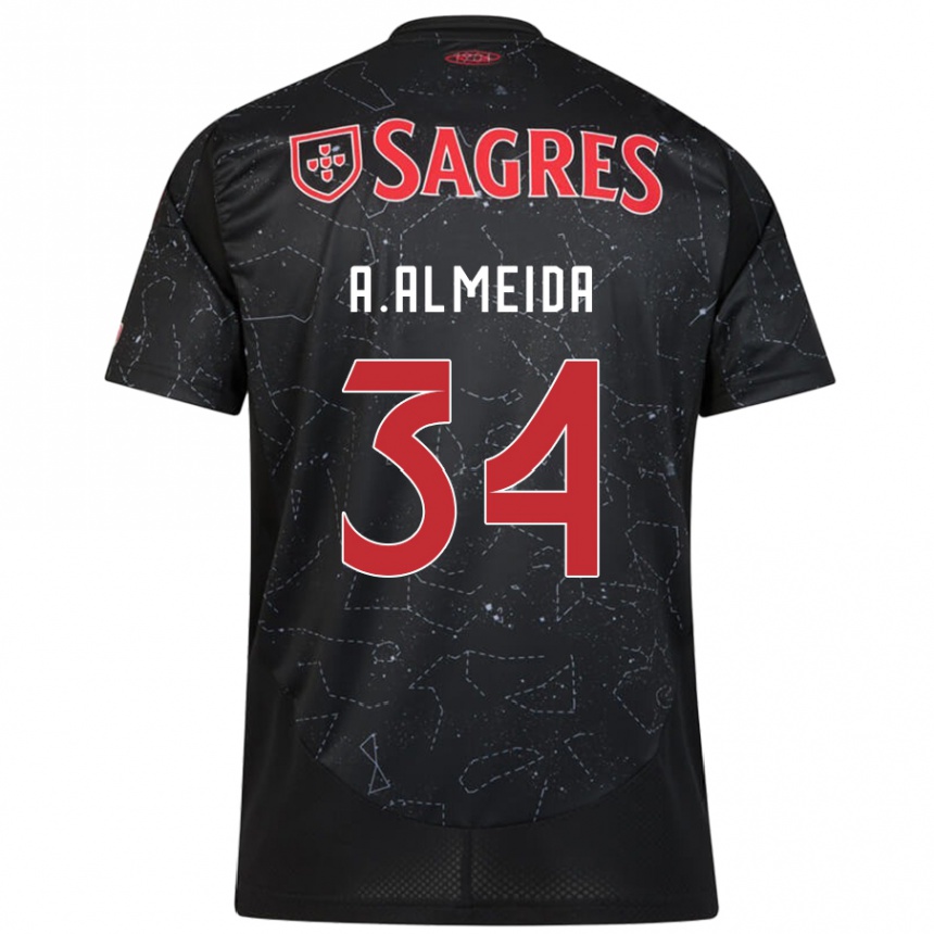 Kids Football Andre Almeida #34 Black Red Away Jersey 2024/25 T-Shirt