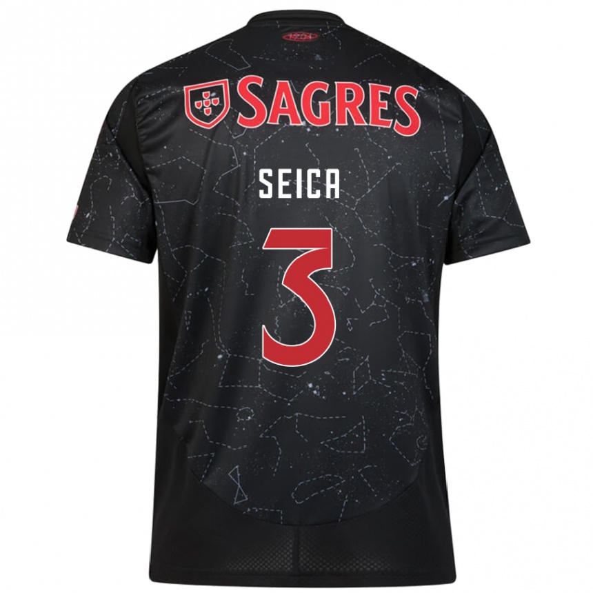 Kids Football Ana Seica #3 Black Red Away Jersey 2024/25 T-Shirt