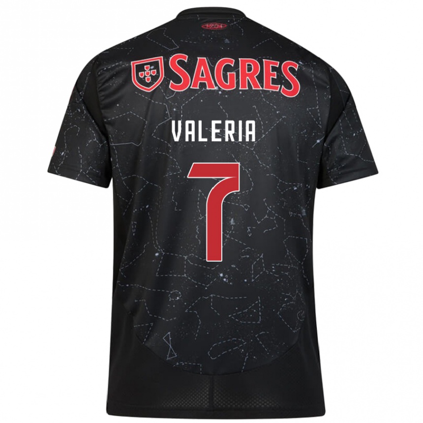 Kids Football Valeria #7 Black Red Away Jersey 2024/25 T-Shirt