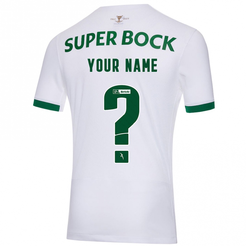 Kids Football Your Name #0 White Green Away Jersey 2024/25 T-Shirt