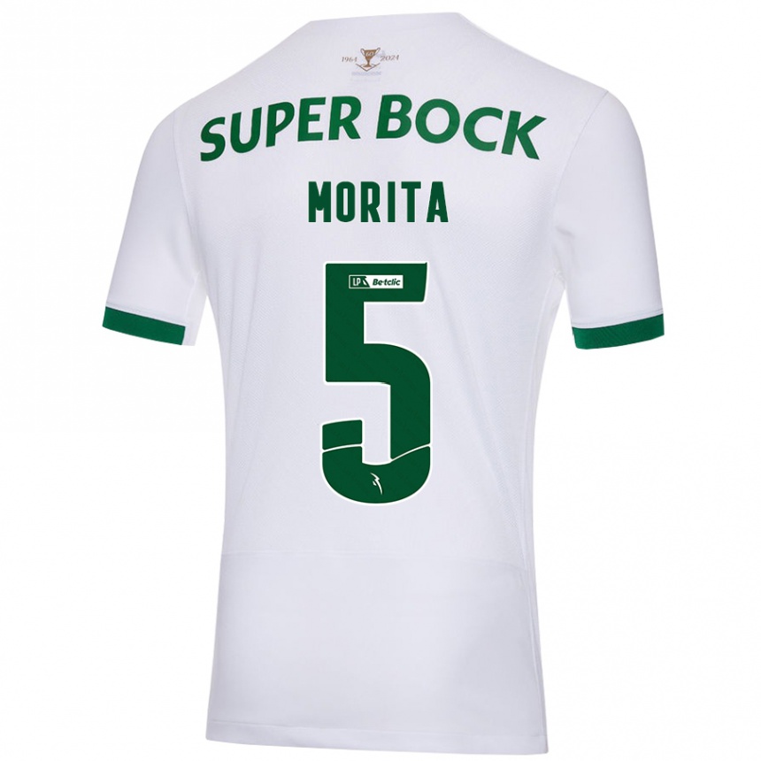 Kids Football Hidemasa Morita #5 White Green Away Jersey 2024/25 T-Shirt