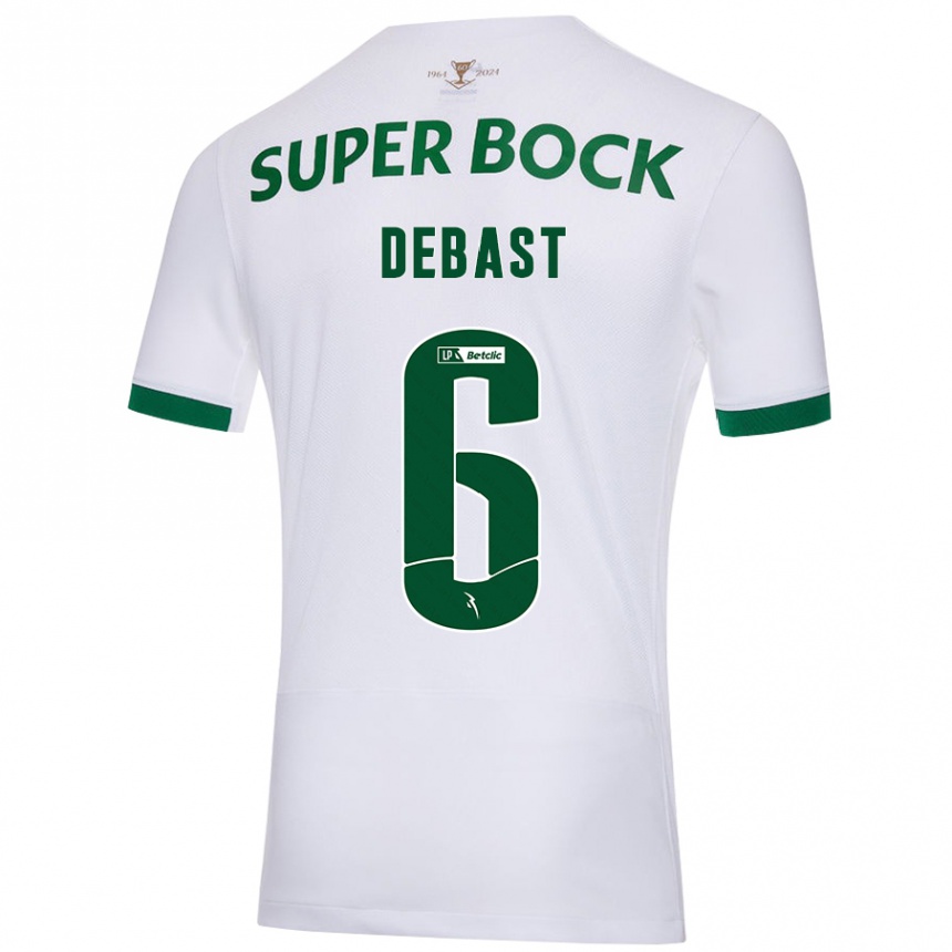 Kids Football Zeno Debast #6 White Green Away Jersey 2024/25 T-Shirt