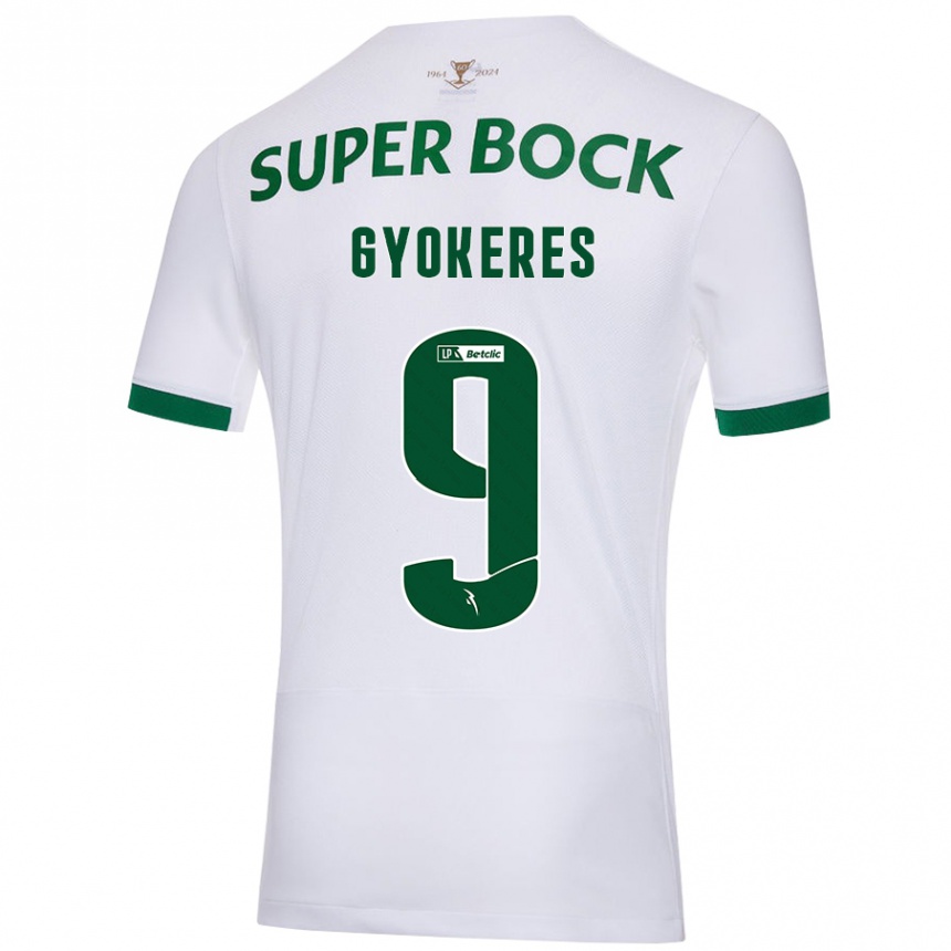 Kids Football Viktor Gyökeres #9 White Green Away Jersey 2024/25 T-Shirt