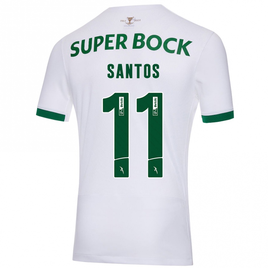 Kids Football Nuno Santos #11 White Green Away Jersey 2024/25 T-Shirt