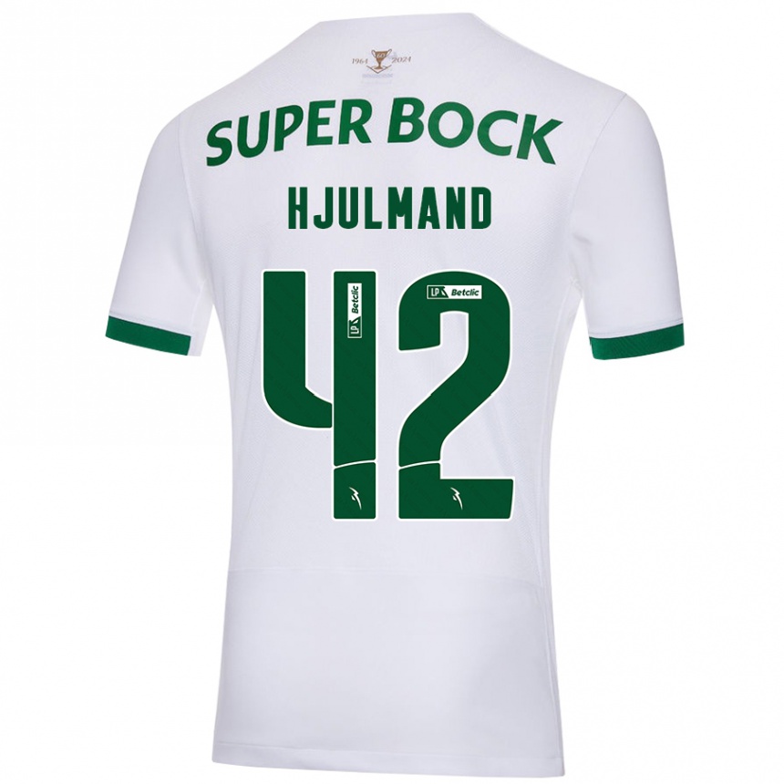 Kids Football Morten Hjulmand #42 White Green Away Jersey 2024/25 T-Shirt