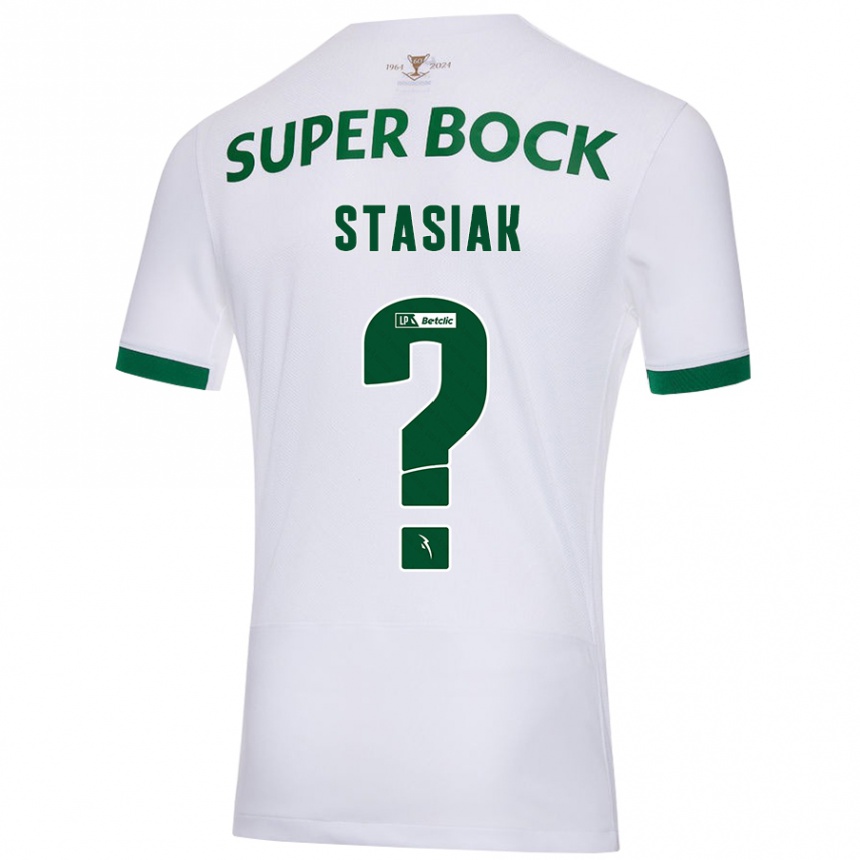 Kids Football Jakub Stasiak #0 White Green Away Jersey 2024/25 T-Shirt