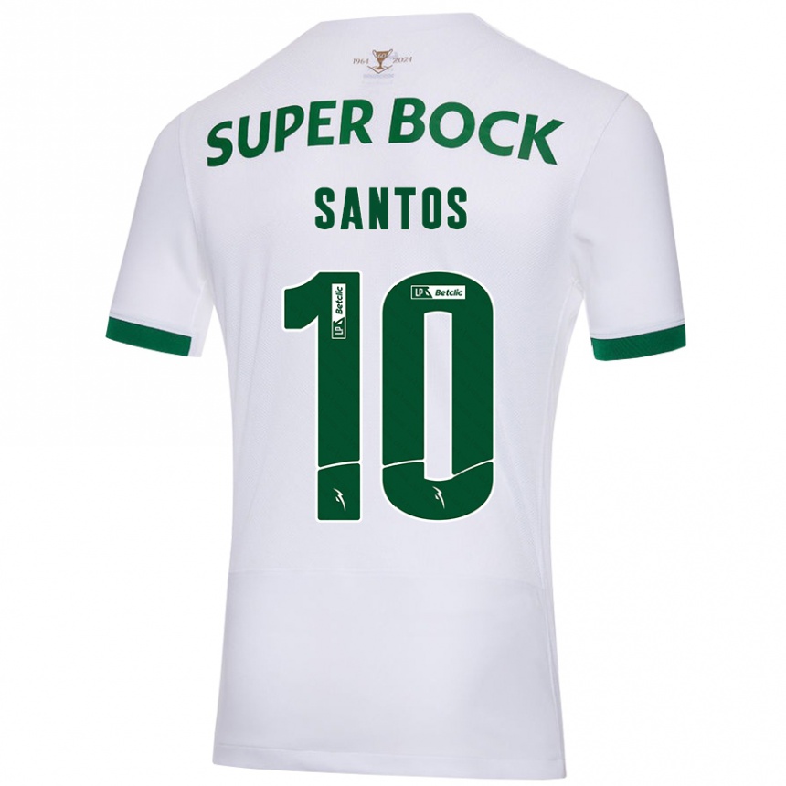 Kids Football Guilherme Santos #10 White Green Away Jersey 2024/25 T-Shirt