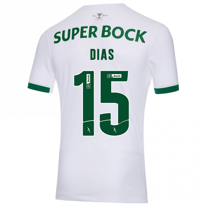 Kids Football Rodrigo Dias #15 White Green Away Jersey 2024/25 T-Shirt