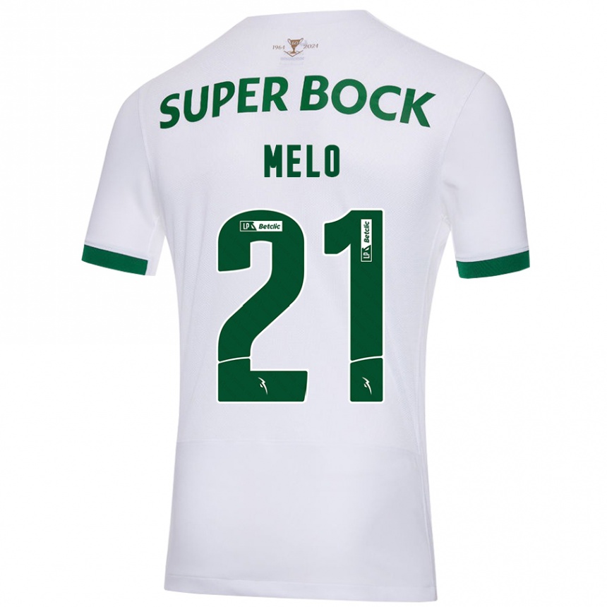 Kids Football Gabriel Melo #21 White Green Away Jersey 2024/25 T-Shirt