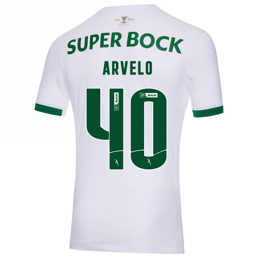 Kids Football Adam Arvelo #40 White Green Away Jersey 2024/25 T-Shirt