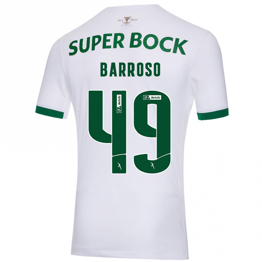 Kids Football Leonardo Barroso #49 White Green Away Jersey 2024/25 T-Shirt