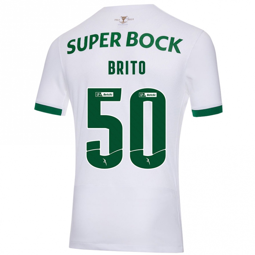 Kids Football Alexandre Brito #50 White Green Away Jersey 2024/25 T-Shirt