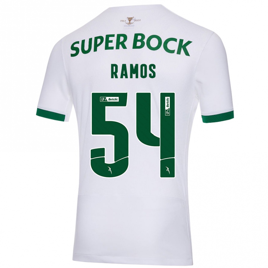 Kids Football Bruno Ramos #54 White Green Away Jersey 2024/25 T-Shirt