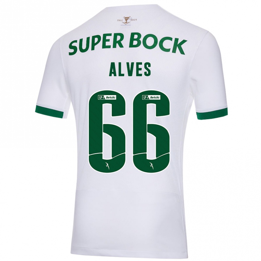 Kids Football Miguel Alves #66 White Green Away Jersey 2024/25 T-Shirt