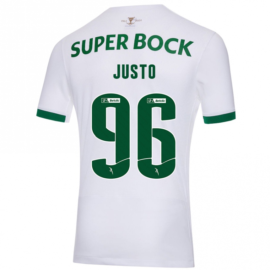 Kids Football Samuel Justo #96 White Green Away Jersey 2024/25 T-Shirt