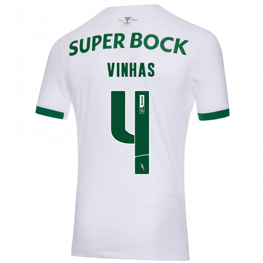 Kids Football Gabriela Vinhas #4 White Green Away Jersey 2024/25 T-Shirt