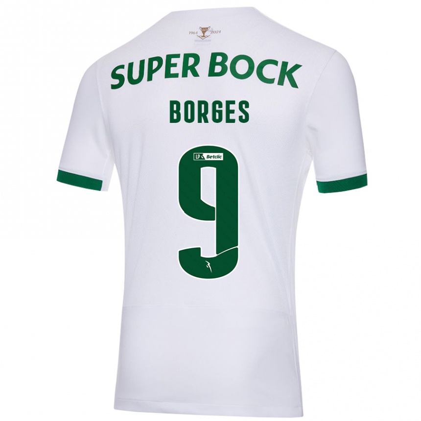 Kids Football Ana Borges #9 White Green Away Jersey 2024/25 T-Shirt