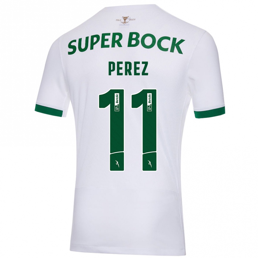 Kids Football Brenda Pérez #11 White Green Away Jersey 2024/25 T-Shirt