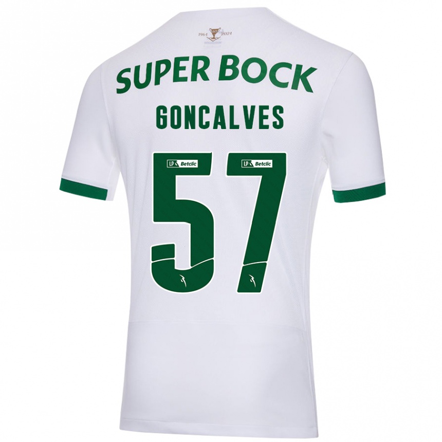 Kids Football Inês Gonçalves #57 White Green Away Jersey 2024/25 T-Shirt