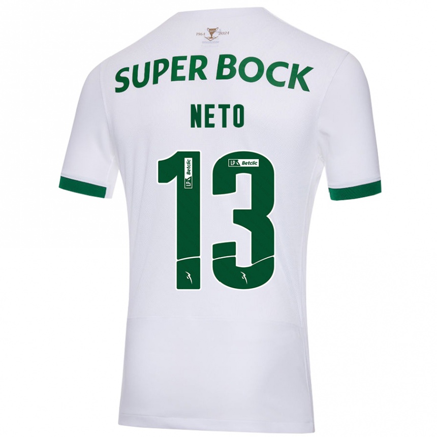 Kids Football Luís Neto #13 White Green Away Jersey 2024/25 T-Shirt