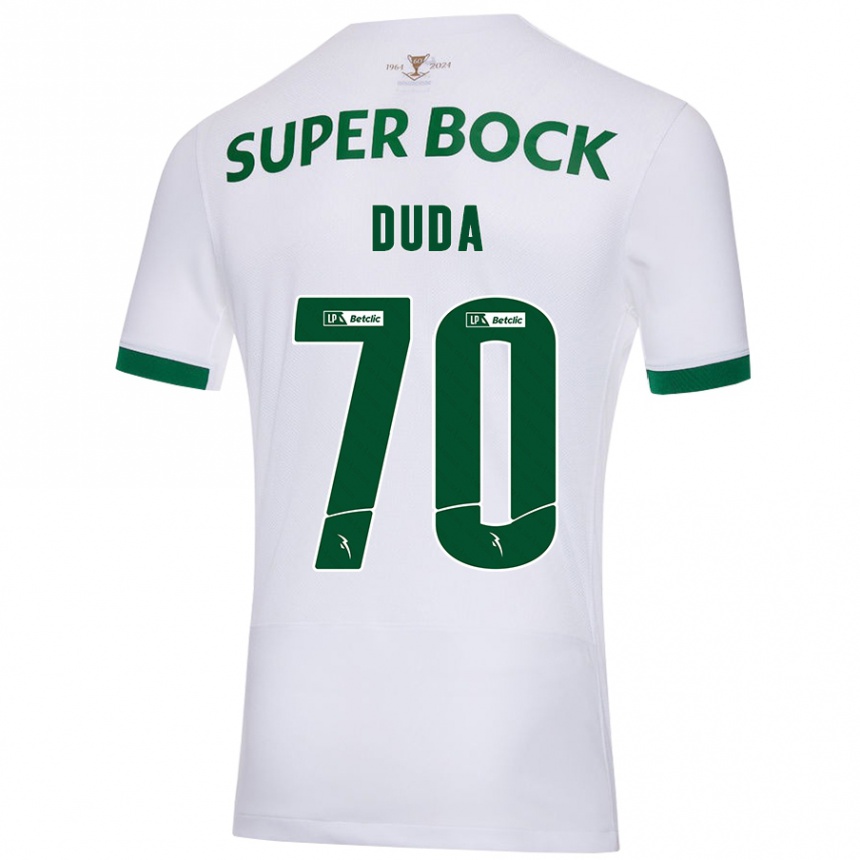 Kids Football Dudá #70 White Green Away Jersey 2024/25 T-Shirt