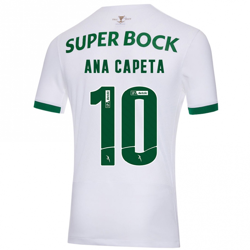 Kids Football Ana Capeta #10 White Green Away Jersey 2024/25 T-Shirt