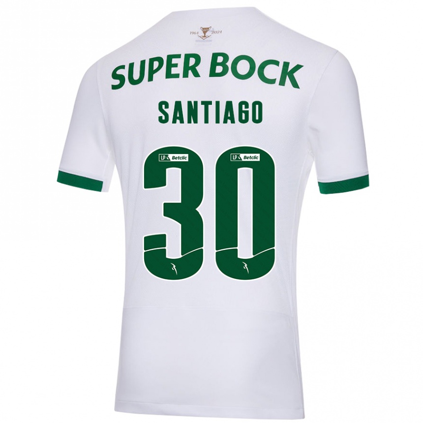 Kids Football Carolina Santiago #30 White Green Away Jersey 2024/25 T-Shirt