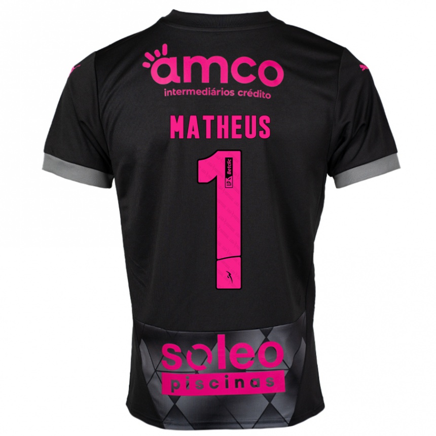 Kids Football Matheus #1 Black Pink Away Jersey 2024/25 T-Shirt