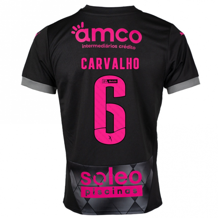 Kids Football Vitor Carvalho #6 Black Pink Away Jersey 2024/25 T-Shirt