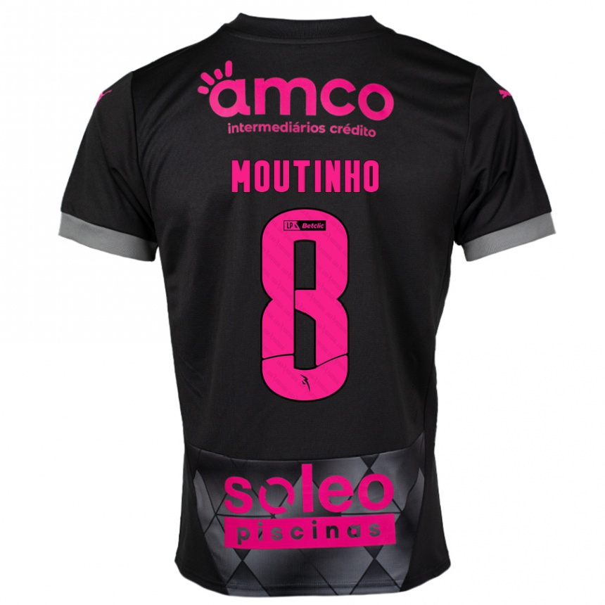 Kids Football João Moutinho #8 Black Pink Away Jersey 2024/25 T-Shirt