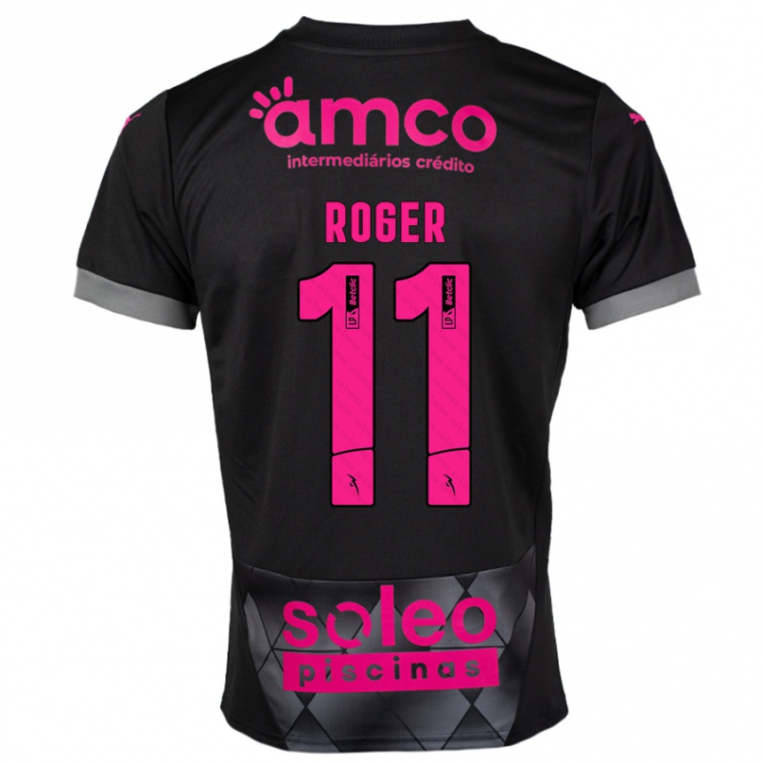 Kids Football Roger #11 Black Pink Away Jersey 2024/25 T-Shirt