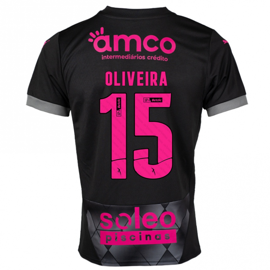 Kids Football Paulo Oliveira #15 Black Pink Away Jersey 2024/25 T-Shirt