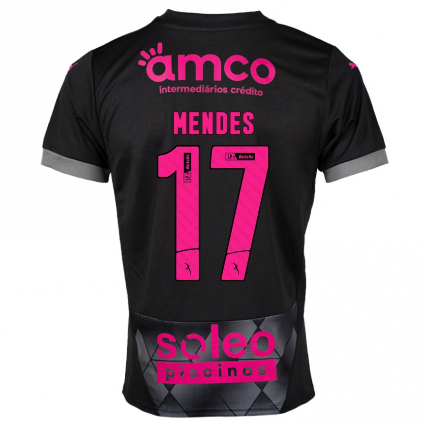 Kids Football Joe Mendes #17 Black Pink Away Jersey 2024/25 T-Shirt