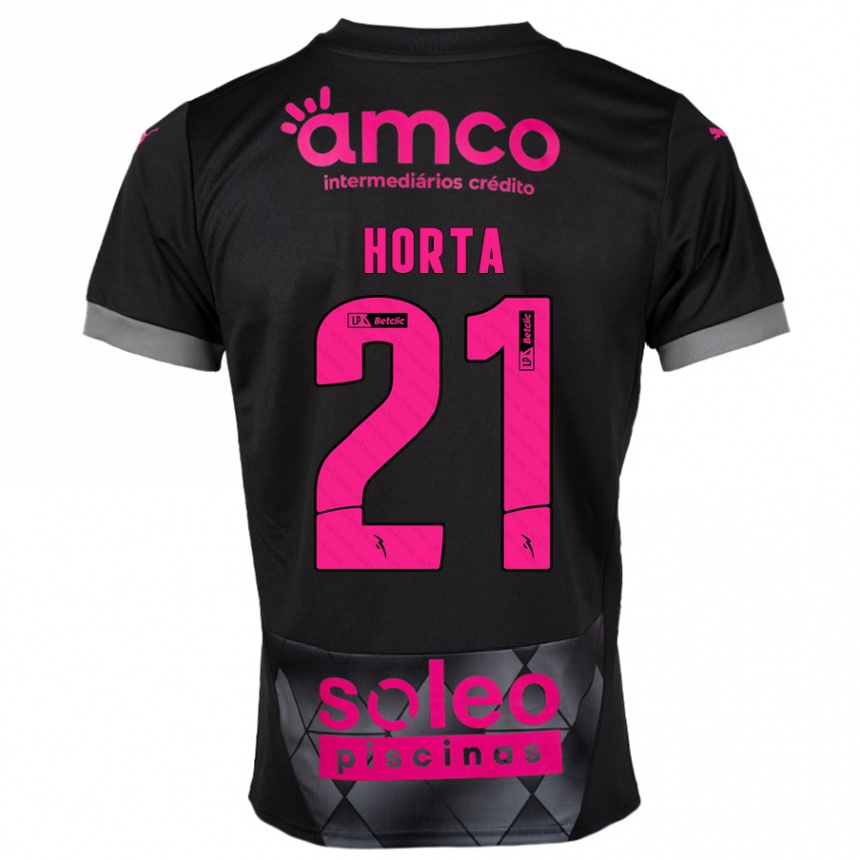 Kids Football Ricardo Horta #21 Black Pink Away Jersey 2024/25 T-Shirt