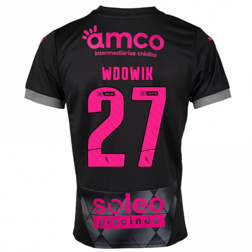 Kids Football Bartlomiej Wdowik #27 Black Pink Away Jersey 2024/25 T-Shirt